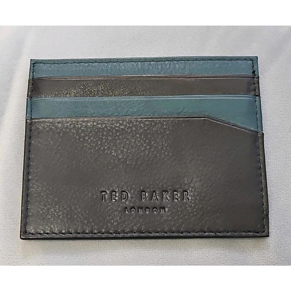 Ted Baker Mens Chocolate Brown & Green Leather Card Holder
